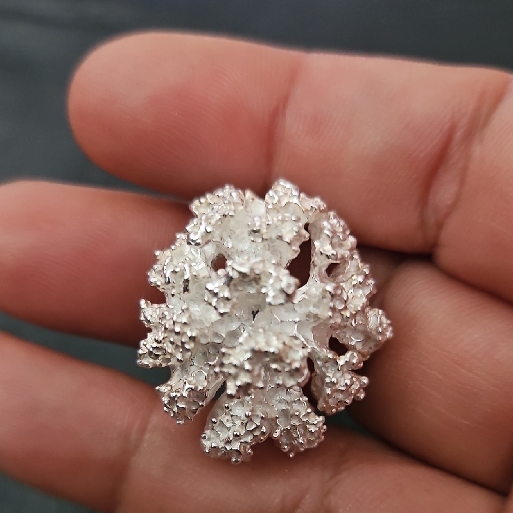 Vintage Elegant Silver Melted Crystalized Floral Pendant
